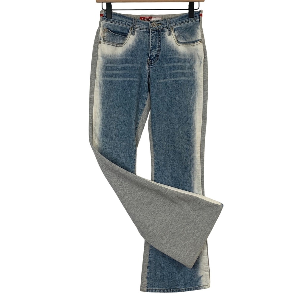 LAZER JEANS Y2K Denim + Sweatpants Hybrid Flare Leg Jeans Sz 3 Blue Grey Unique
